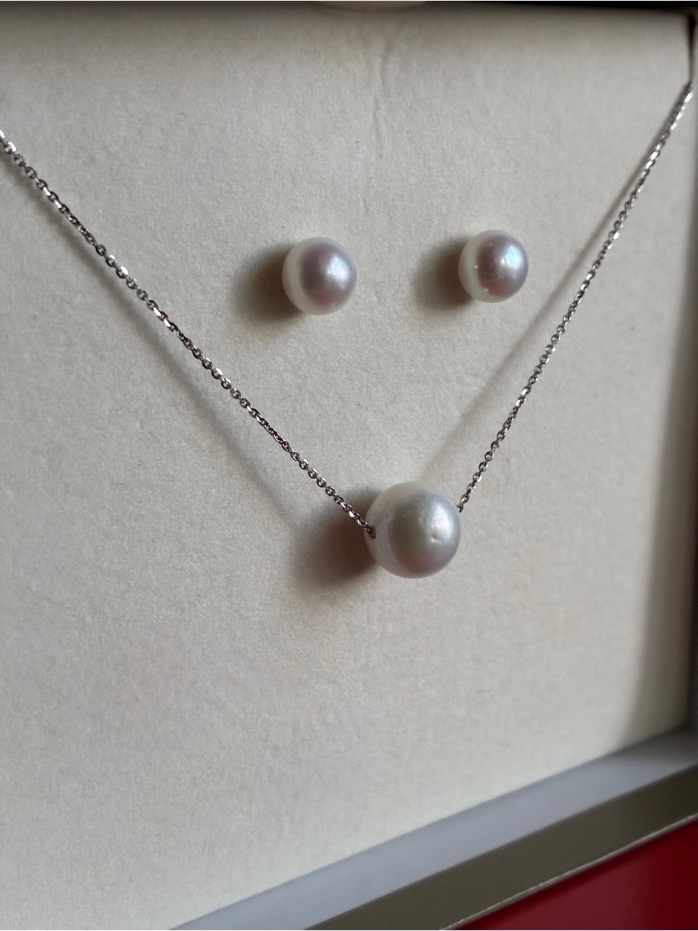Classic White Pearl Necklace and Stud Earrings Set, 925 Silver.